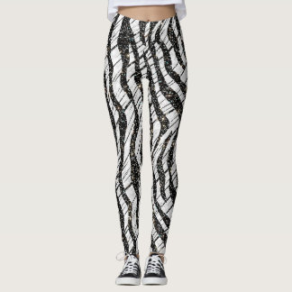 White and Black Abstract Animals Pattern Leggings