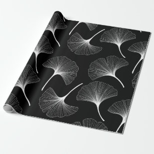 White and black abstract leaves pattern wrapping paper