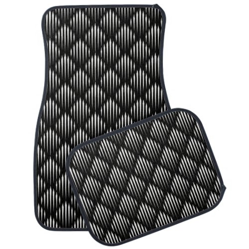 White and Black abstract line pattern Car Floor Mat