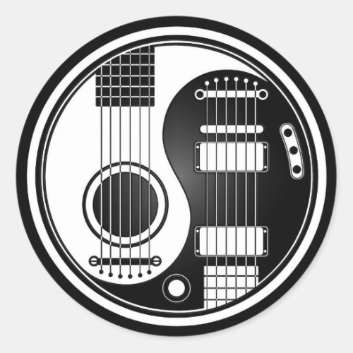 White and Black Acoustic Electric Guitars Yin Yang Classic Round Sticker