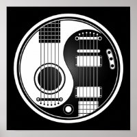 White and Black Acoustic Electric Guitars Yin Yang