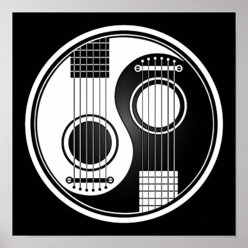 White and Black Acoustic Guitars Yin Yang Poster
