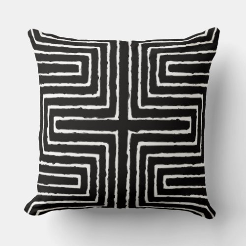  White and Black African Maze Mud Cloth Tribal Throw Pillow