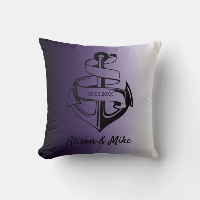 White And Black Anchor Throw Pillow (Front)