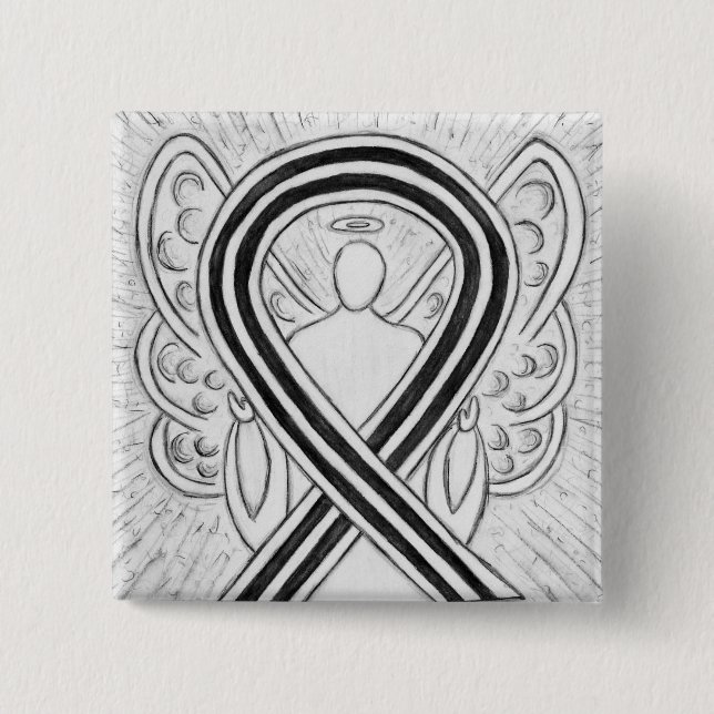 White and Black Angel Awareness Ribbon Custom Pin (Front)