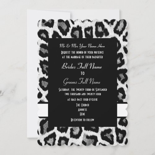 White and black animal print wedding invitation