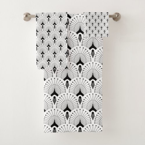 White and black art_deco pattern bath towel set