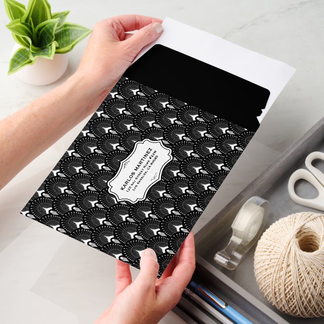 White and Black Art Deco Pattern Envelope Mailers (Desk)