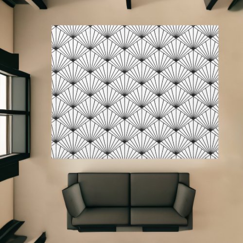 White and Black Art Deco Rug _ Fan Diamond Pattern