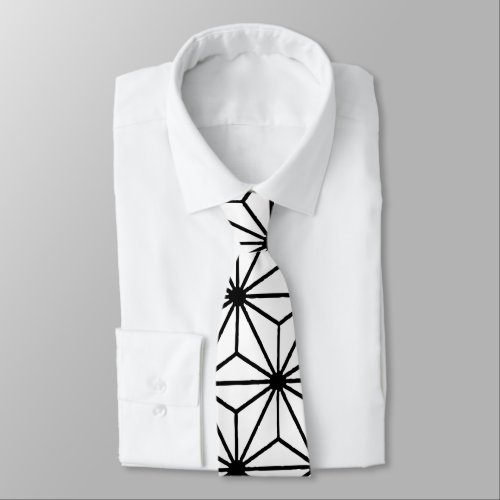 White and Black Art Deco Style Triangles Pattern Neck Tie