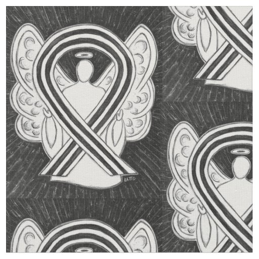 White and Black Awareness Ribbon Angel Fabric