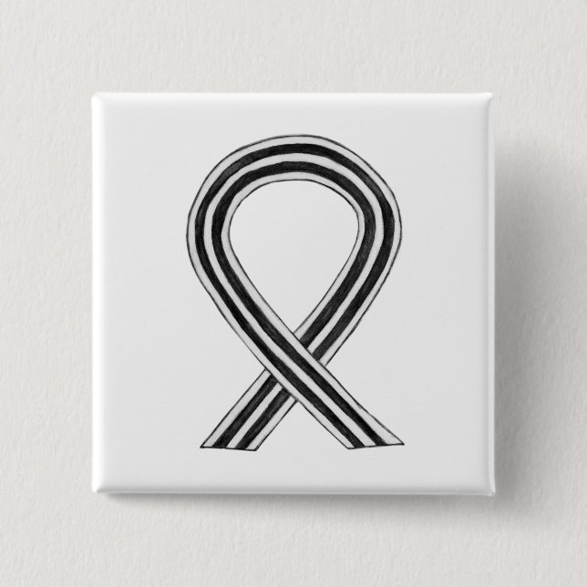 White and Black Awareness Ribbon Custom Pin (Front)