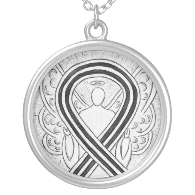 White and Black Awareness Ribbon Jewelry Necklace (Front)