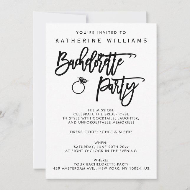 White And Black Bachelorette Party Invitation (Front)