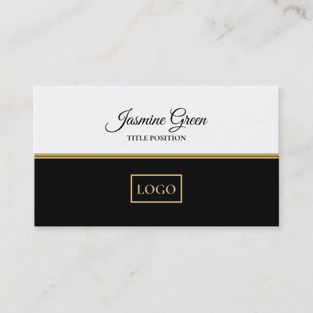 White And Black Background Gold Line Business Card | Zazzle