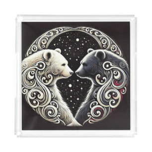 White and Black Bears in a Yin Yang Design Acrylic Tray