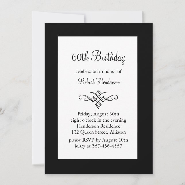 White and Black Birthday Invitation (Front)