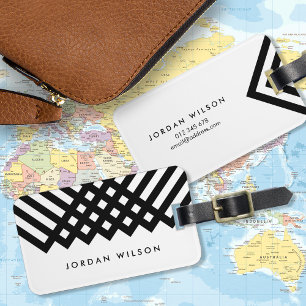 White and Black Bold Minimalist Geometric Luggage Tag