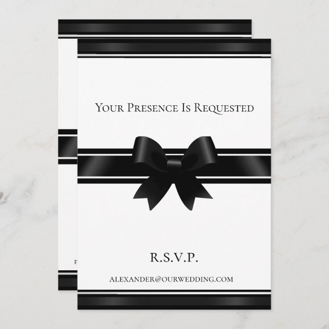 White And Black Bow Wedding Invitation (Front/Back)