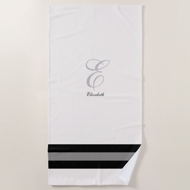 White and black bridesmaid customizable initial be beach towel (Front)