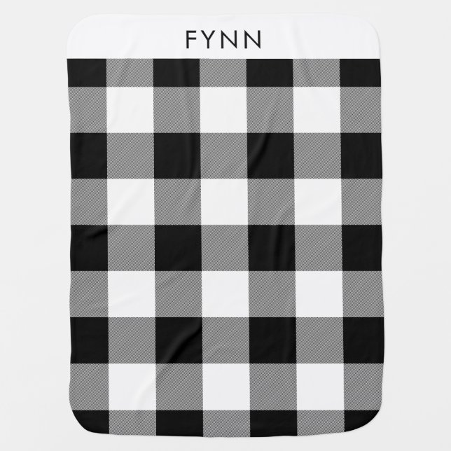 White and Black Buffalo Plaid Baby Blanket (Front)
