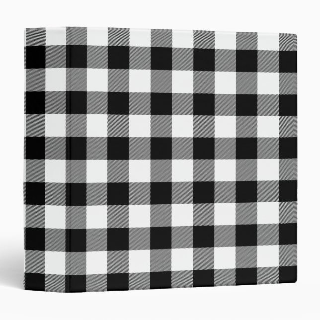 White and Black Buffalo Plaid Gingham 3 Ring Binder (Front/Spine)