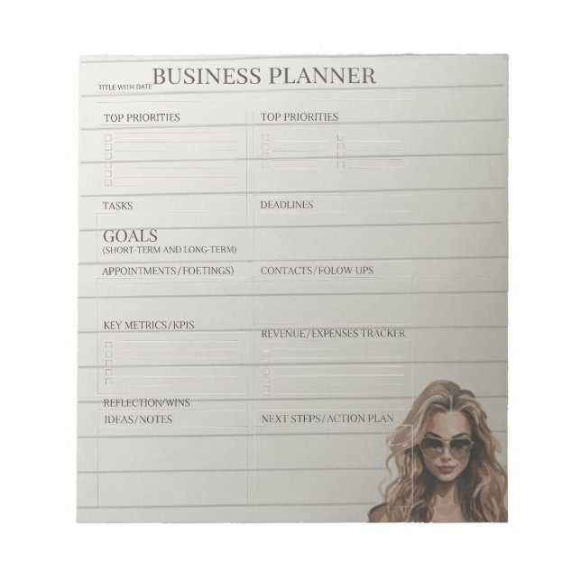 White and Black business planner  Notepad (Front)