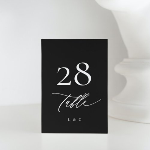 White and Black Calligraphy Modern Wedding Table Number