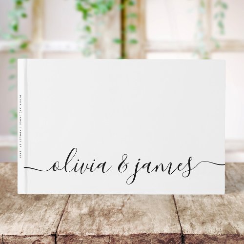 White and Black Calligraphy Script Wedding Guest Book