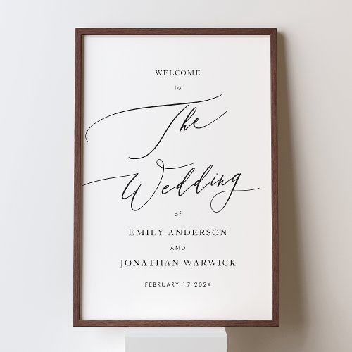 White and Black Calligraphy Simple Wedding Welcome Poster