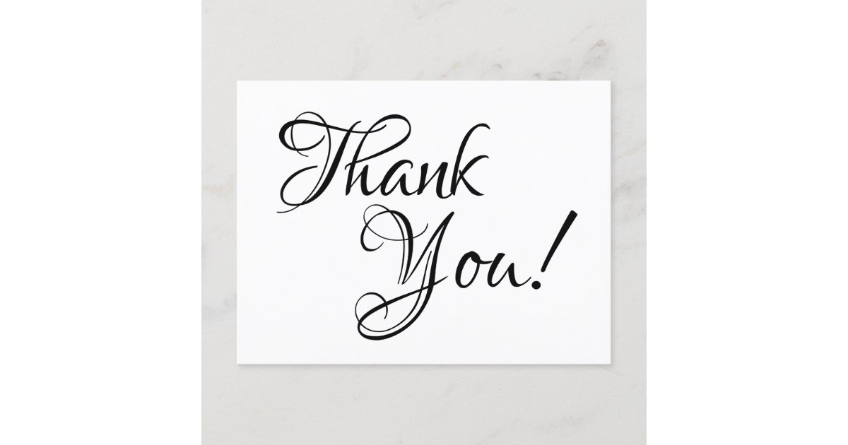 White and Black Calligraphy Thank You Postcard | Zazzle