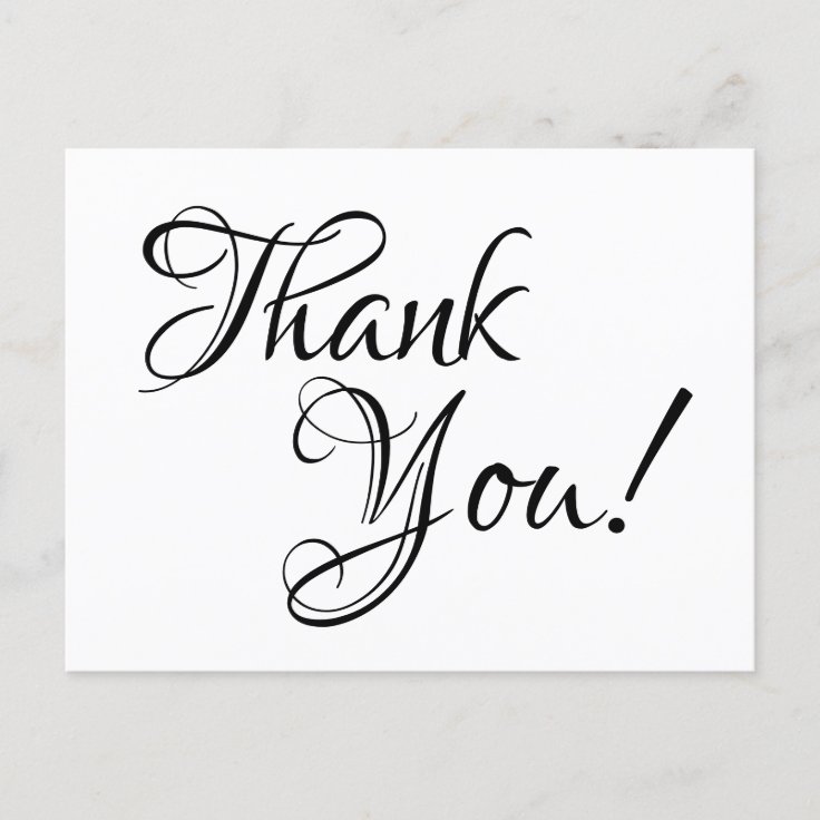 White and Black Calligraphy Thank You Postcard | Zazzle