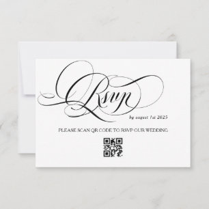 White and Black Calligraphy Wedding RSVP Card