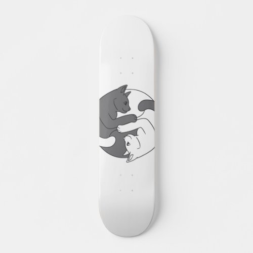 White and black cat hug _ Choose background color Skateboard