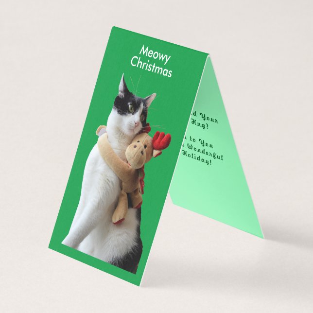 White and Black Cat & Reindeer Christmas Toy Card (Front)