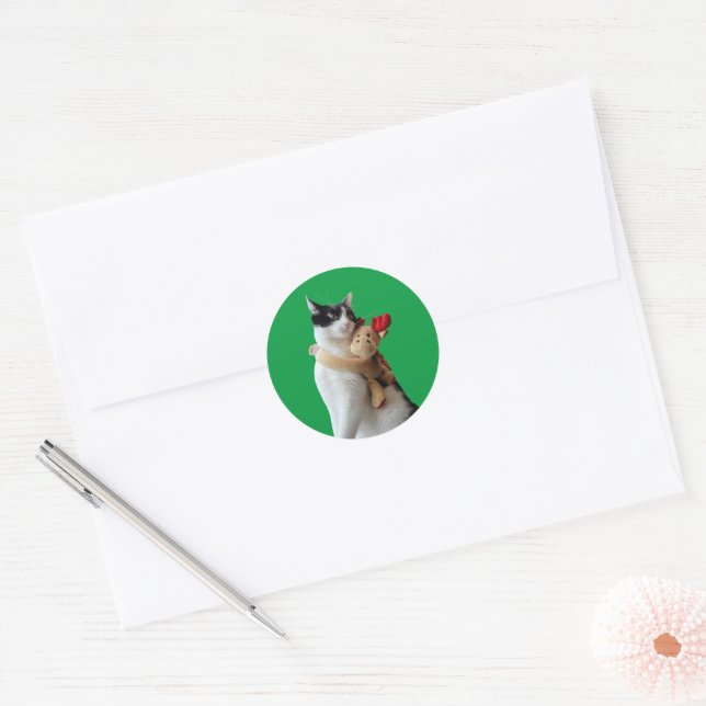 White and Black Cat Reindeer Christmas Toy Sticker (Envelope)