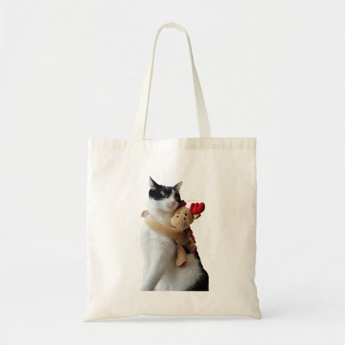 White and Black Cat  Reindeer Christmas Toy Tote Bag