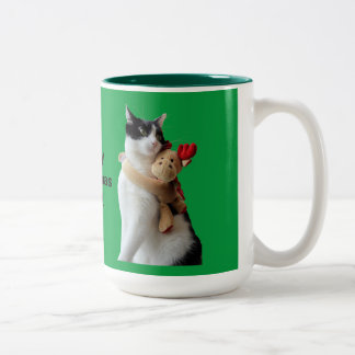 White and Black Cat & Reindeer Christmas Toy Two-Tone Coffee Mug