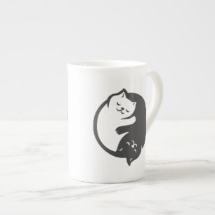 White and black cat Yin-Yang - Choose back color Bone China Mug