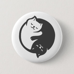 White and black cat Yin-Yang - Choose back color Button