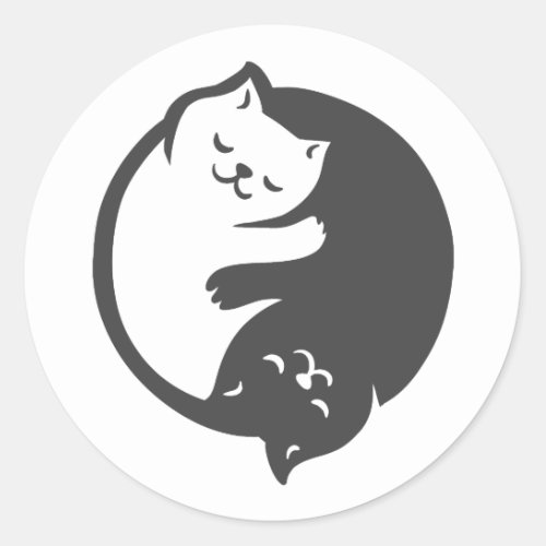 White and black cat Yin_Yang _ Choose back color Classic Round Sticker