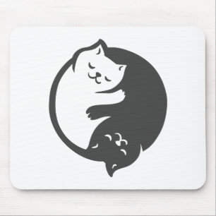 White and black cat Yin-Yang - Choose back color Mouse Pad