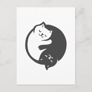 White and black cat Yin-Yang - Choose back color Postcard