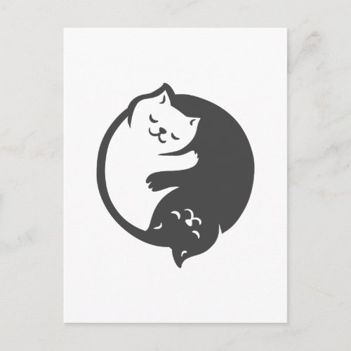 White and black cat Yin_Yang _ Choose back color Postcard