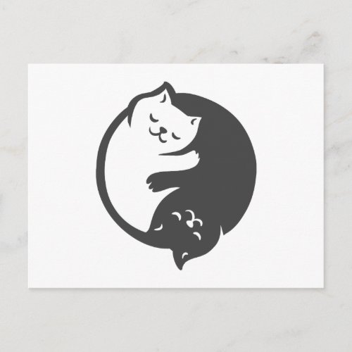 White and black cat Yin_Yang _ Choose back color Postcard