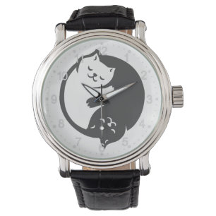 White and black cat Yin-Yang - Choose back color Watch