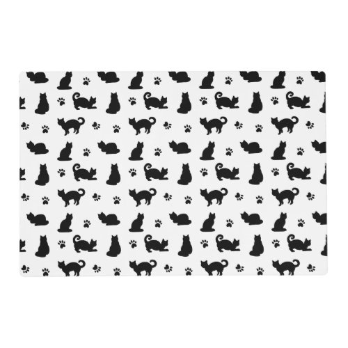 White and Black Cats and Paw Prints Placemat