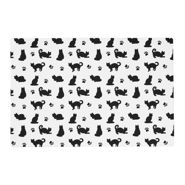 White and Black Cats and Paw Prints Placemat (Front)