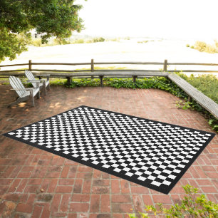 White And Black Check Outdoor Rug