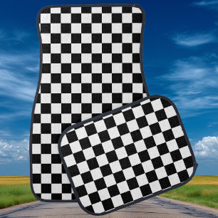 White and Black Checkered Car Floor Mat